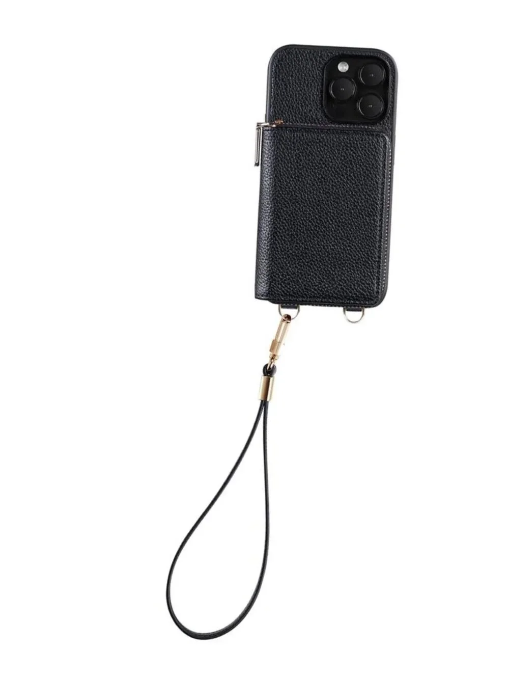 iPhone 13 Pro Crossbody Zipper Wallet Phone Case Black Vegan Leather